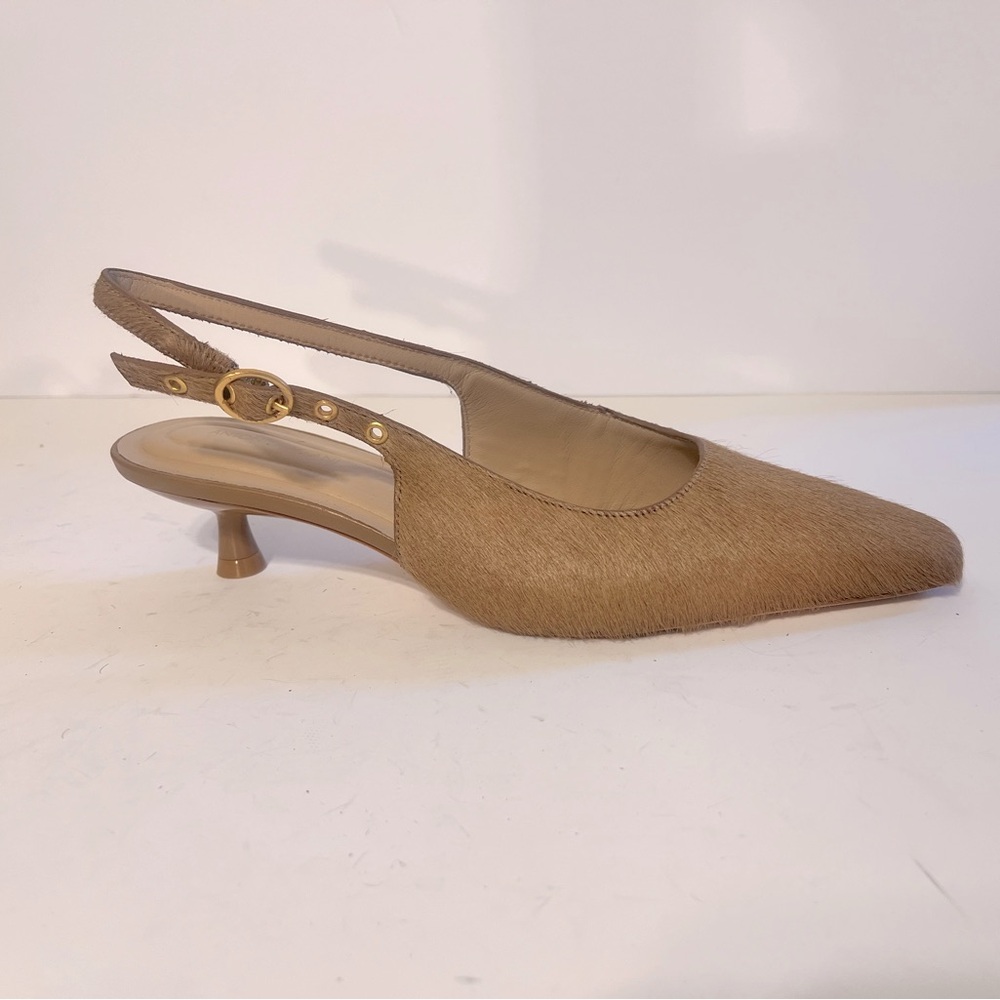 NWOT $116 Antonio Melani Camel Bovine Hair Leather Slingback Pumps - Picture 7 of 7